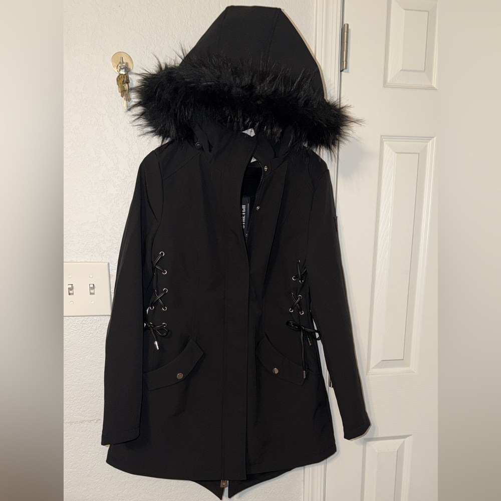 Guess Black Utility Jacket with Lace-Up Detail